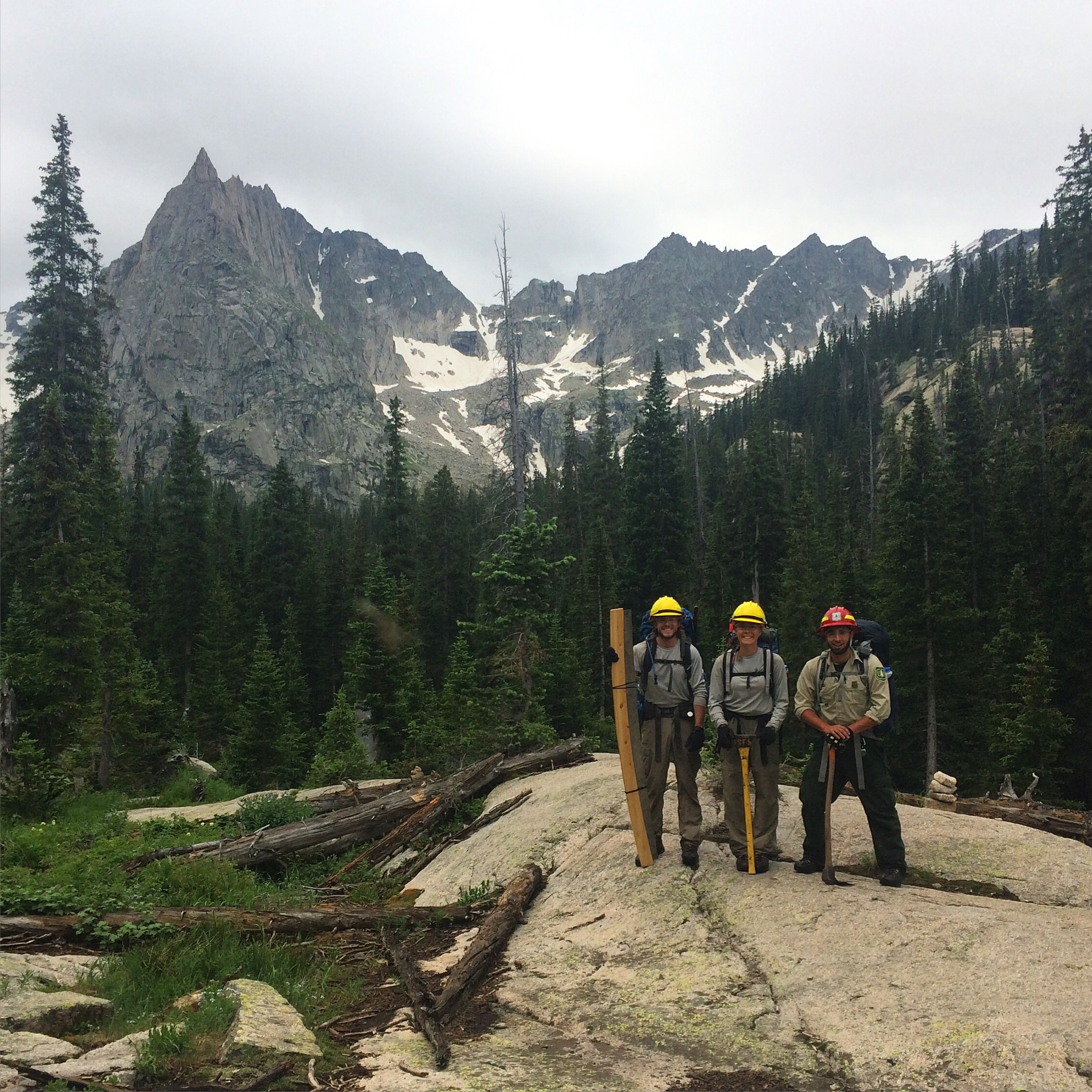Amy and Blake with USFS supervisor Andy in the Indian Peaks Wilderness
