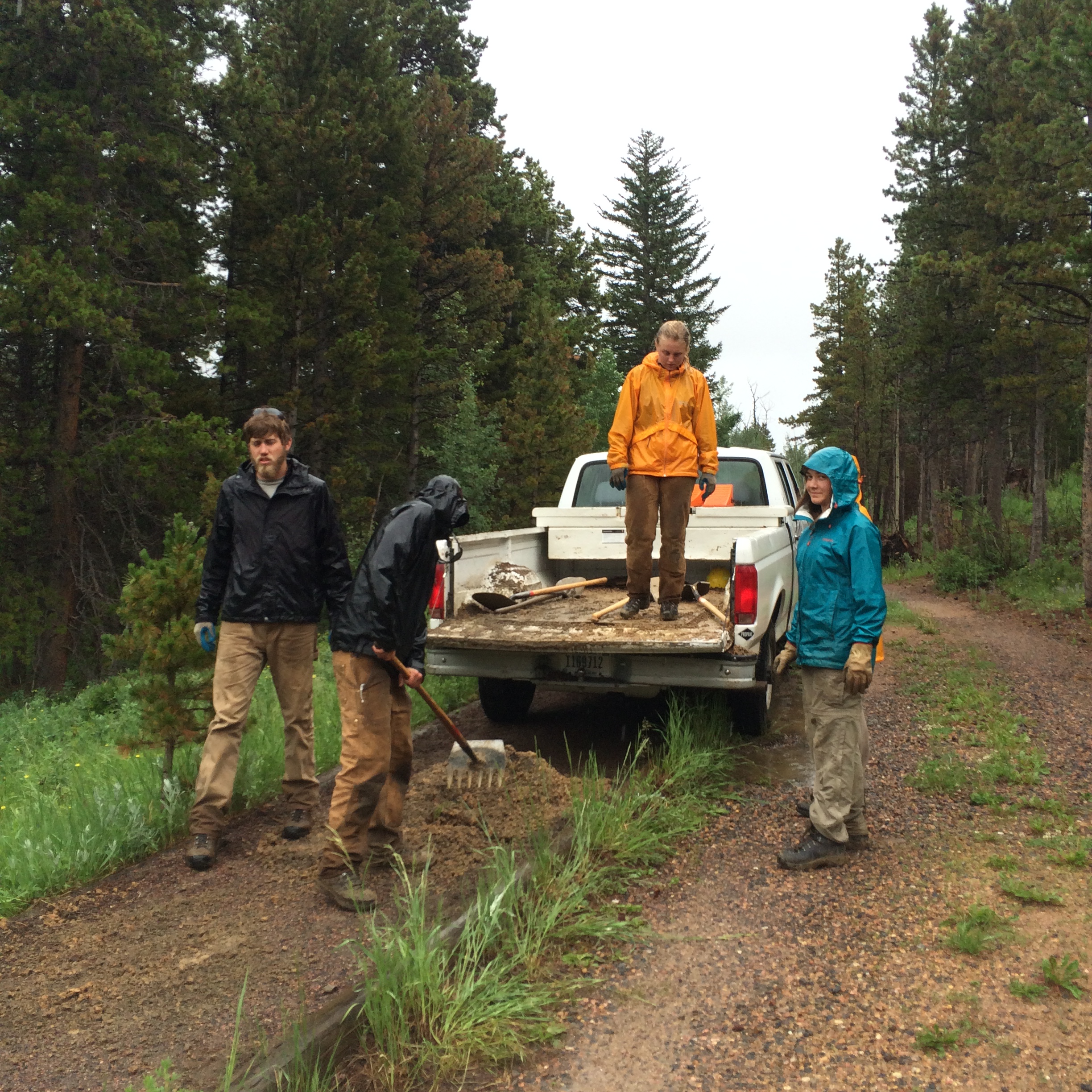 For part of the trail we were able;e to use the truck to move material 