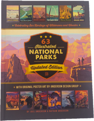 A book with images of 63 Illustrated National Parks.