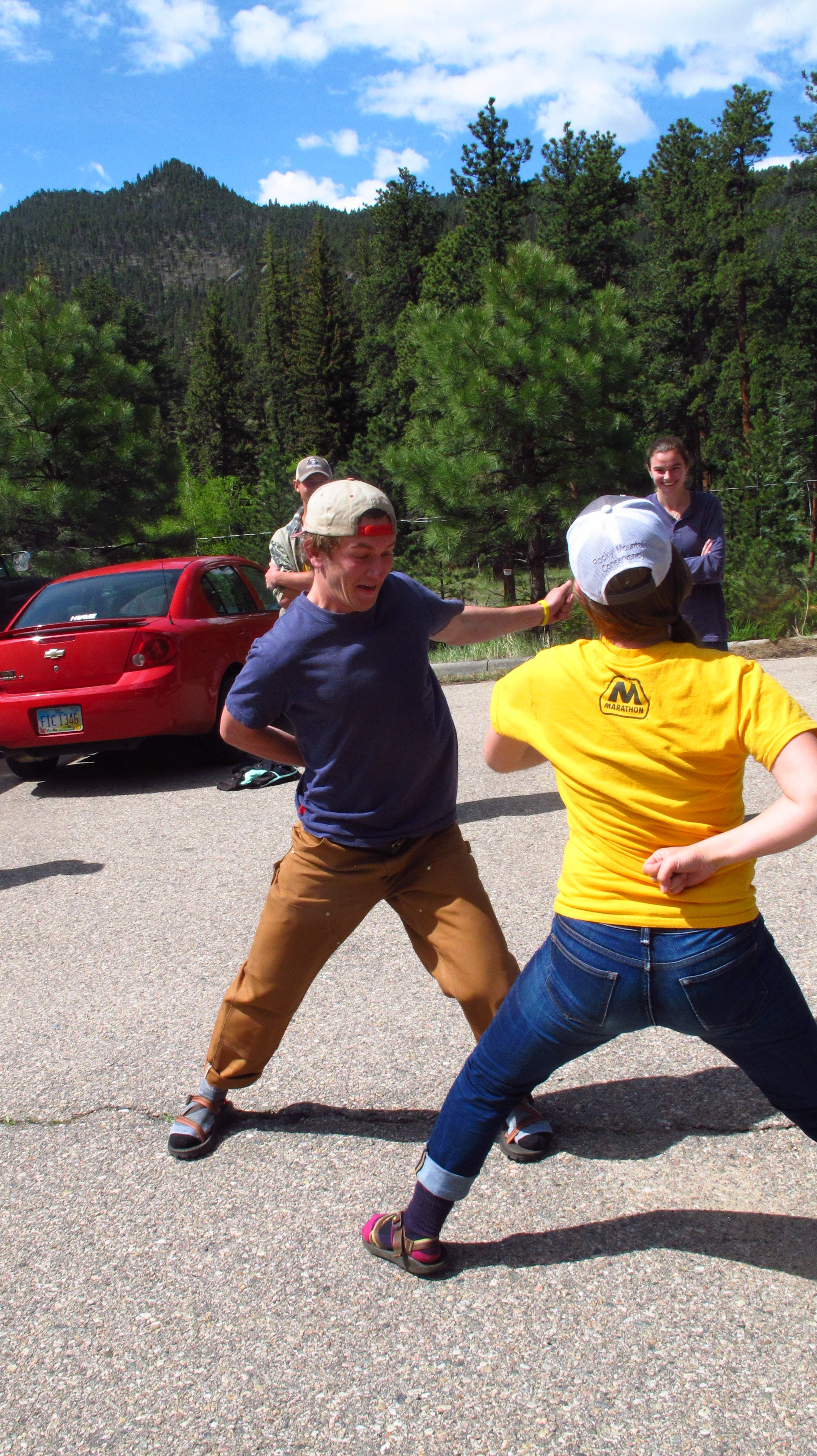 Group of people playing a game of ninja