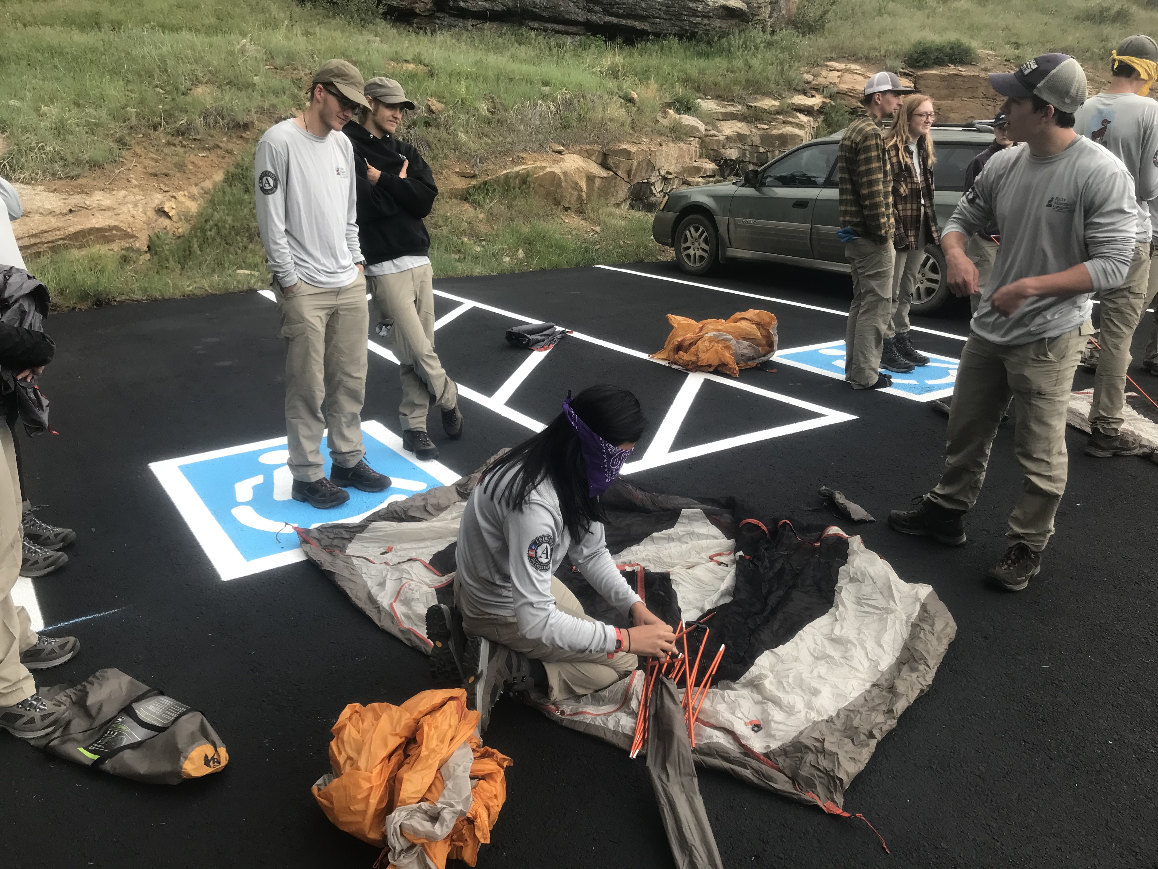 Group of workers preparing tools