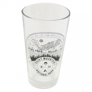 A pint glass with an image of mountains and trees. 
Product Name: The National Parks - An Inspirational Journal