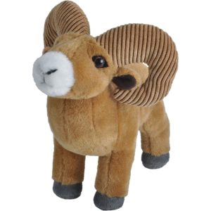 A Plush - Bighorn Sheep 8" with long horns on a black background.