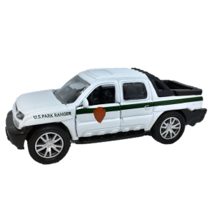 A white and green Park Ranger Truck on a black background.