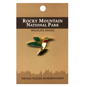 Rocky mountain national park Broad-Tailed Hummingbird enamel pin.