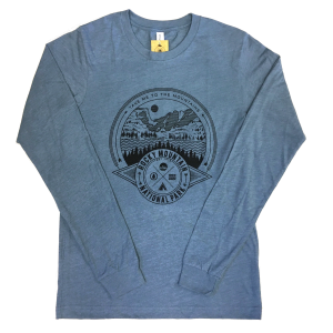 A blue Long Sleeve Shirt - RMNP Dream Lake with an image of an eagle.