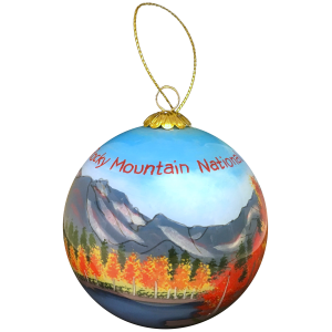 A christmas ornament with the words happy mountain nation on it
Product Name: RMNP Fall Scene Glass Ornament