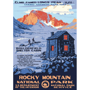 Rocky Mountain National Park postcard featuring Longs Peak WPA.