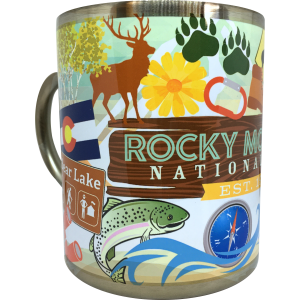 Rocky Mountain National Park stainless steel RMNP Pop Art mug.