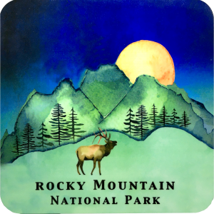 Rocky Mountain National Park Coaster - RMNP Blue Moon Elk logo.