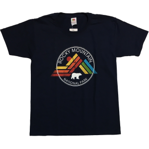 A navy T-shirt with a rainbow triangle on it.
Product Name: T-Shirt - Kids RMNP Bear