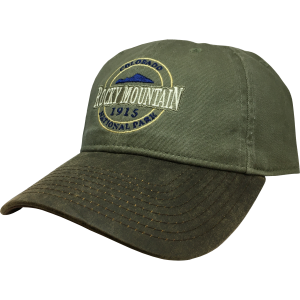 A green RMNP Vintage hat with the words black mountain on it.