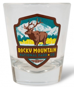 Rocky Mountain National Park Shot Glass - RMNP Elk Emblem.