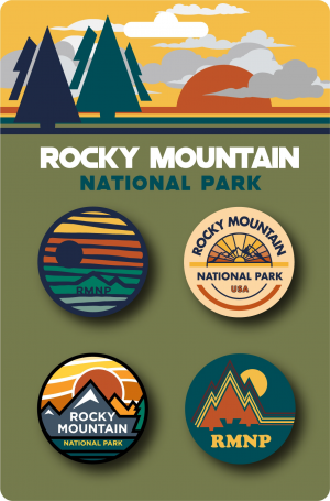 Rocky mountain national park Pin Collection - RMNP Olive logos.