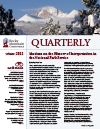 The cover of the quarterly magazine with snowy mountains in the background.