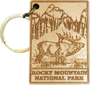 Rocky mountains national park Keychain - RMNP Elk Wooden.