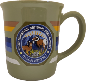 A Pendleton RMNP Collection mug with the mountain national park logo on it.