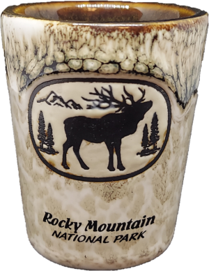 Rocky Mountain National Park Shot Glass - RMNP Two Tone Elk Scene.
