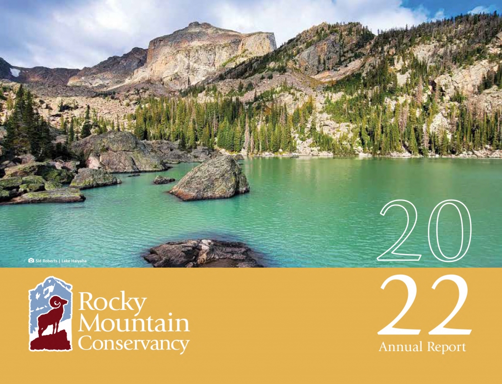 The cover of the rocky mountain conservancy's 20th annual report.