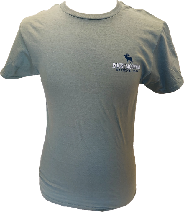 A green T-Shirt - RMNP Panorama with a blue logo on it.