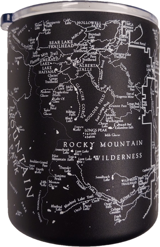 An Insulated Tumbler - RMNP Map mug with a map on it.