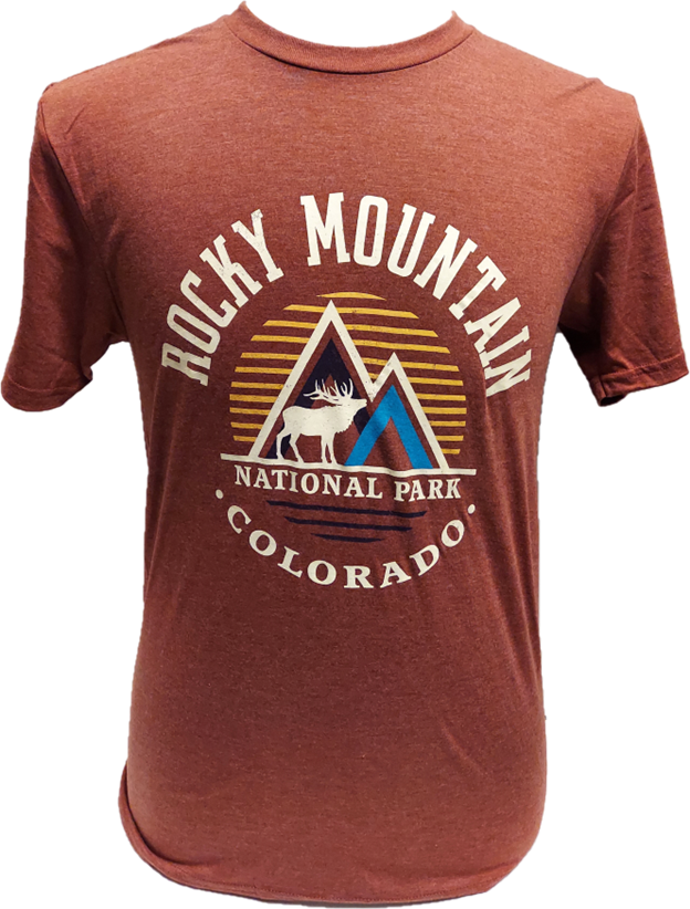 A T-shirt that says RMNP Rust Double Peak in colorado.