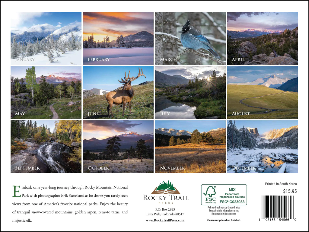 2025 Erik Stensland Scenic RMNP Calendar Rocky Mountain Conservancy