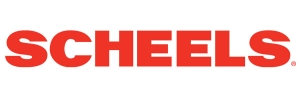Logo of SCHEELS in bold red capital letters on a white background.