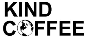 Kind Coffee logo featuring the words 'Kind Coffee' in bold black letters with an image of a globe inside the letter 'O' in 'Coffee'.
