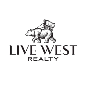 Logo of Live West Realty featuring a bear pulling a small covered wagon with the company name below.