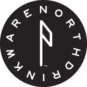 A black circular logo with the text "North Drinkware" encircling a white rune-like symbol in the center.