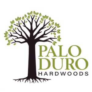 Logo of Palo Duro Hardwoods featuring a stylized tree with green leaves and the company name in green and black text.